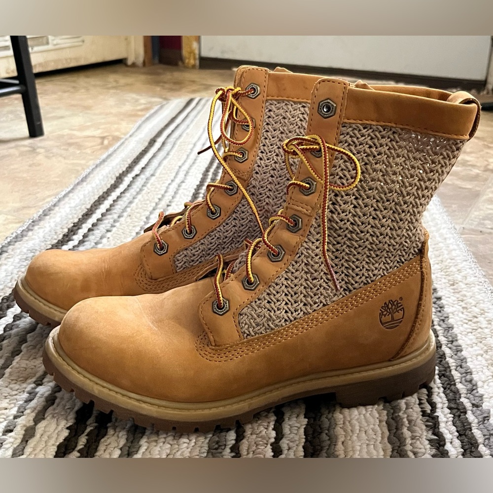 Timberland Woven Tan Leather Boots